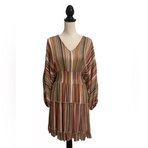 EUC Andree by Unit V Neck Boho Striped Dolman Sleeves Dress Size M EUC
